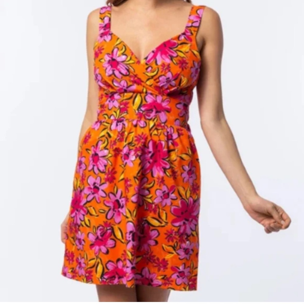 Tyler Boe Vibrant Floral Mini Dress in Orange and Pink